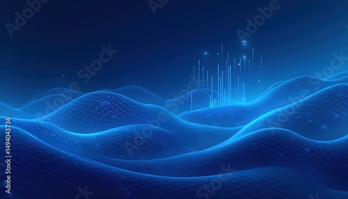 a blue wave of water with a castle in the background,