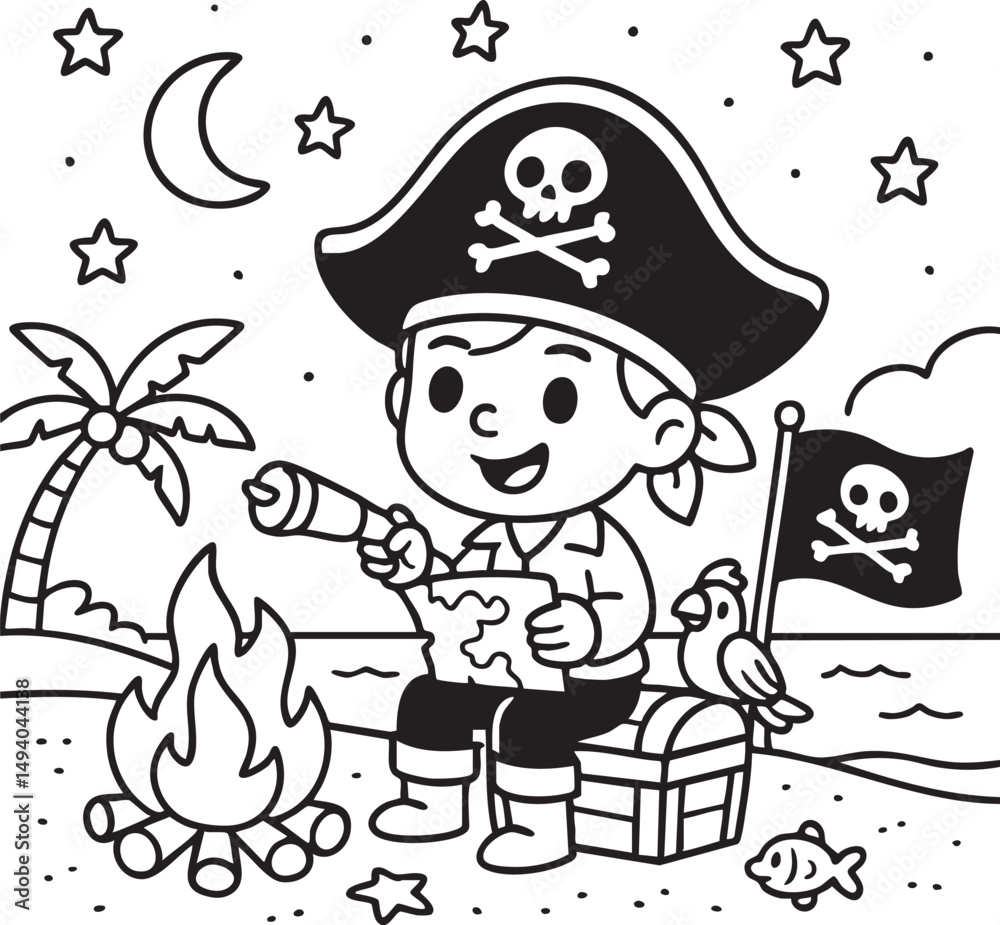 Naklejka premium Pirate Ship Adventure Coloring Page for Kids