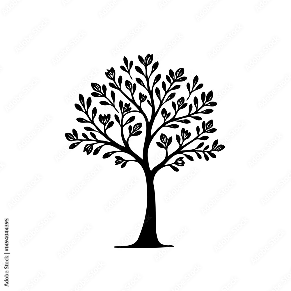 Obraz premium Stylized arboreal silhouette illustrating springtime foliage vitality on white