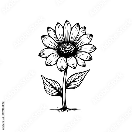 Elegant sunflower drawing with bold outlines and delicate floral rendering