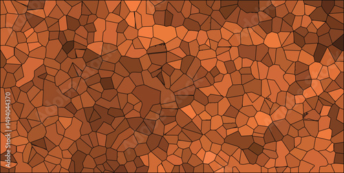 Abstract brown tones mosaic pattern with black outlines creating geometric shapes for texture and design elements