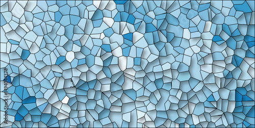Abstract blue stained glass effect texture with geometric fragmented design and shaded details creating a modern mosaic appearance