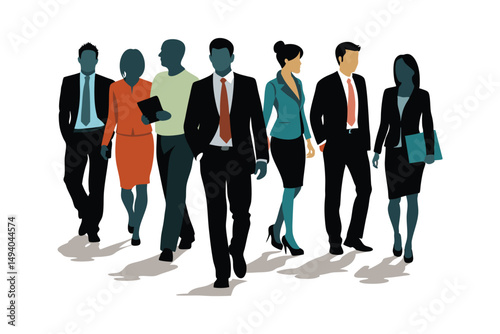 Business team walking vector illustration on white background