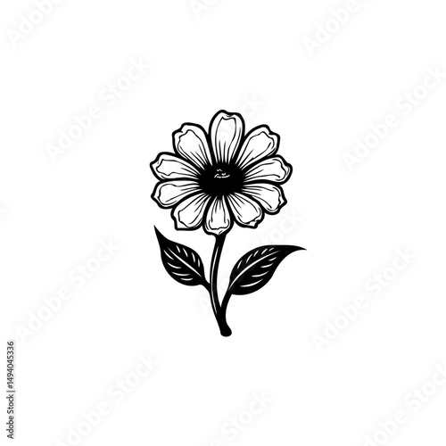 Elegant monochrome floral illustration featuring a stylized blossoming flower head