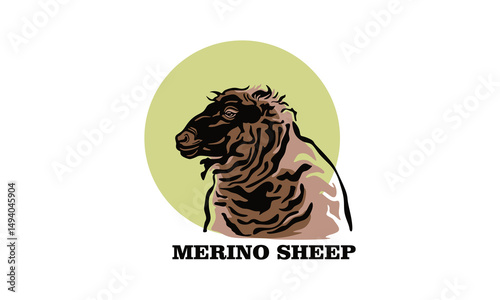 GREAT MERINO SHEEP HEAD LOGO, silhouette of healthy ram face vector illustrations