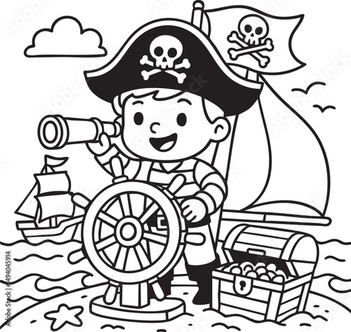 Pirate Ship Adventure Coloring Page for Kids