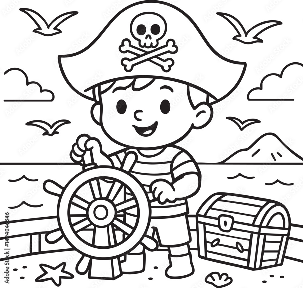 Obraz premium Pirate Ship Adventure Coloring Page for Kids