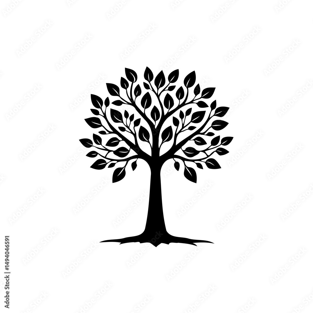 Obraz premium Symmetrical leafy tree illustration symbolizing growth and organic connections