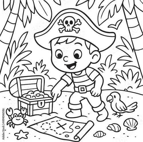 Pirate Ship Adventure Coloring Page for Kids