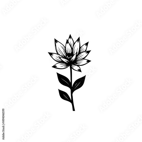Monochrome waterlily illustration showcasing bold lines and intricate details
