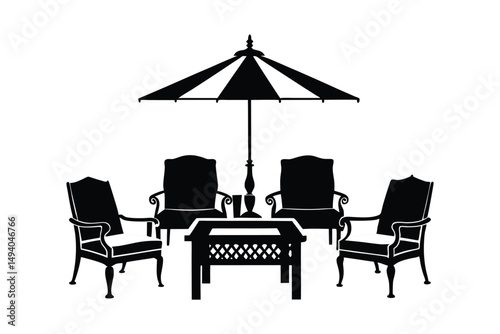 patio furniture silhouette on white background