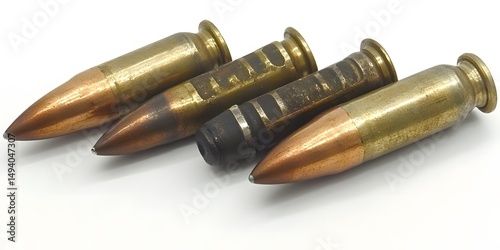Closeup of Four Used Brass Ammunition Cartridges