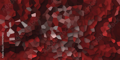 Abstract mosaic pattern in shades of red and burgundy with geometric cellular design