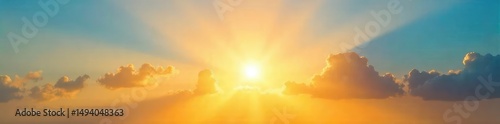 Golden sun rays burst through a vibrant, clear sky, illuminating the atmosphere with warmth and light Perfect for summer, nature, and energy themes , sunshine, breathtaking, awesome