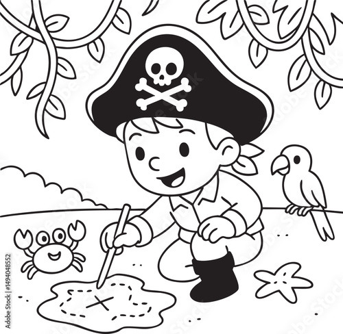 Pirate Ship Adventure Coloring Page for Kids
