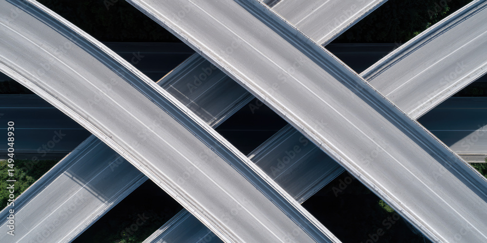 Obraz premium Highways crisscross in an intricate network over green foliage. Urban infrastructure, complexity