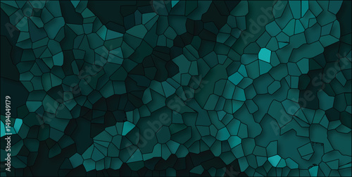 Abstract teal stained glass style background with geometric shapes and textured visual appeal