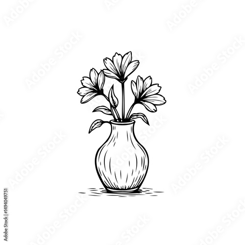 Elegant floral arrangement in vintage vase showcasing botanical illustration style