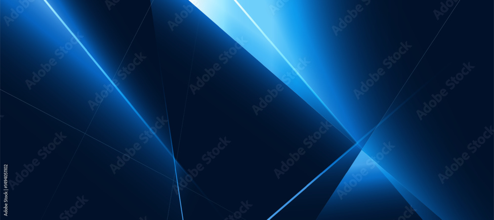 Abstract technology background with blue glowing diagonal lines on geometric background