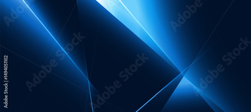 Abstract technology background with blue glowing diagonal lines on geometric background