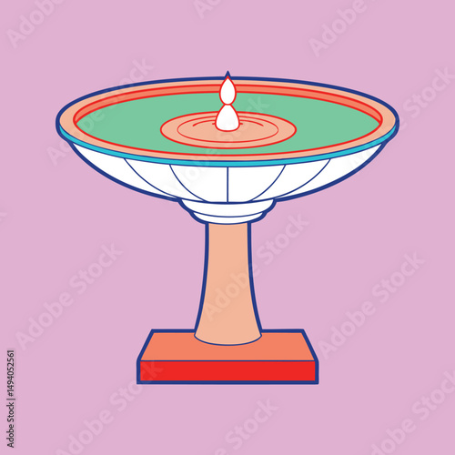 Stylized illustration of a colorful fountain with water droplet in a bright setting