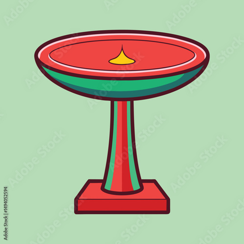 Stylized Decorative Pedestal Bowl with Red and Green Color Palette Displayed Nicely