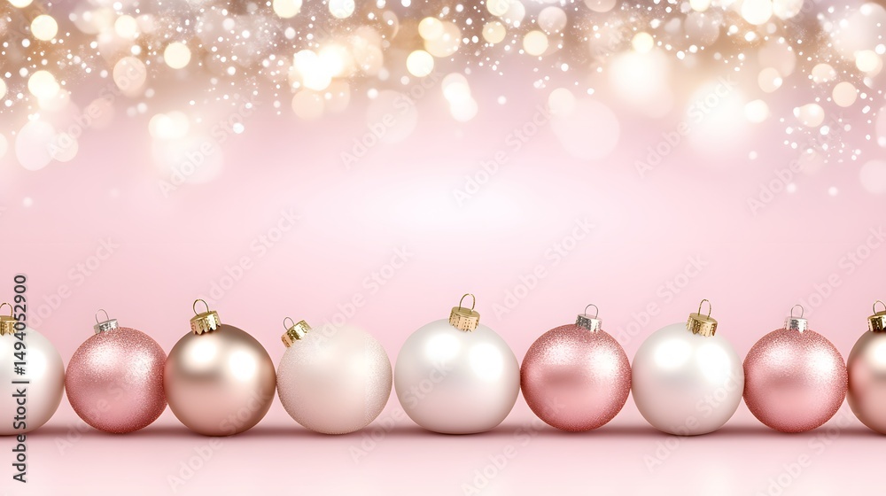 Fototapeta premium Elegant Pink and White Christmas Ornaments Festive Background