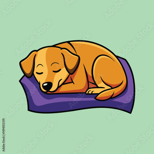 A serene illustration of a golden dog peacefully sleeping on its cushion