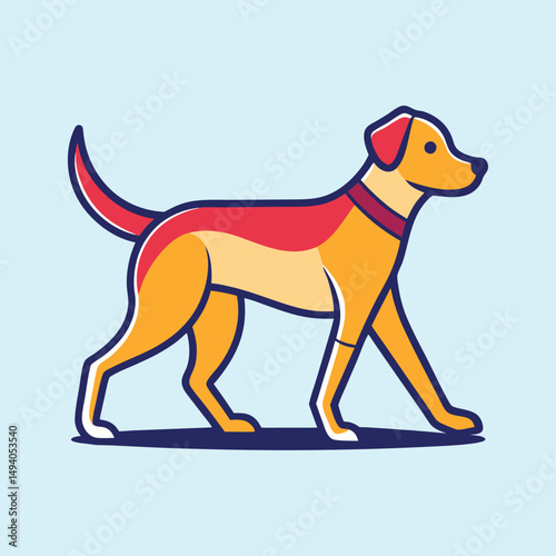 Stylized cartoon dog trotting confidently with vibrant colors and clean lines