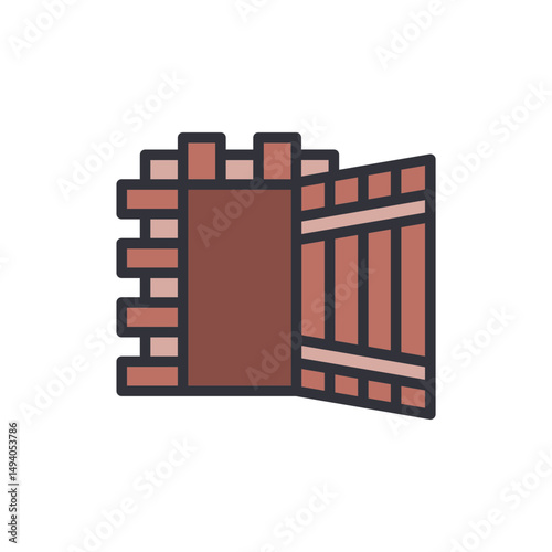 Medieval Style Stone Entrance With An Open Wooden Door Illustration