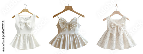 Elegant White Dresses with Bows on Transparent Background for Girls