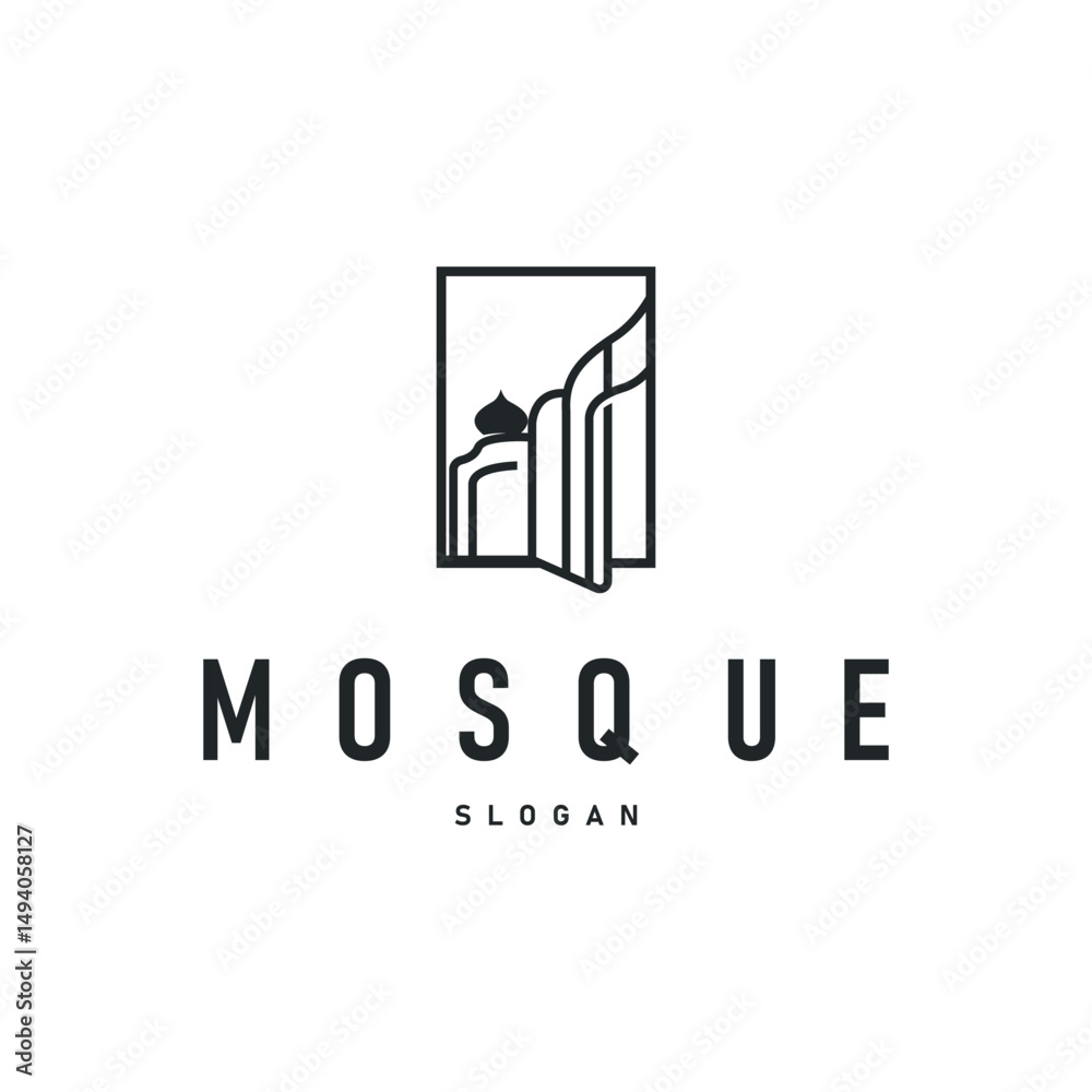 Obraz premium mosque logo design concept of a place of worship with a minimalist black silhouette mosque temple commemorating Islamic day