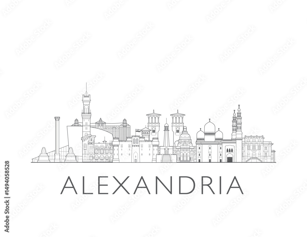 Obraz premium Alexandria, Egypt, cityscape illustration skyline drawing