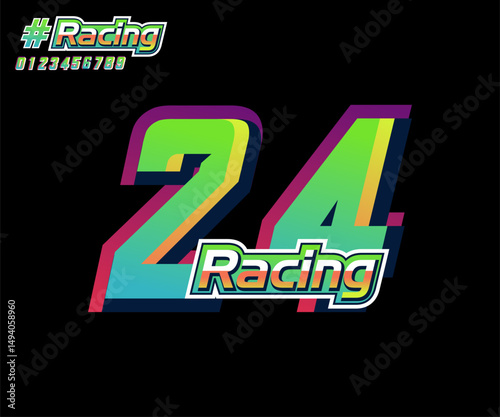 racing number 24 with racing text, for sports and racing