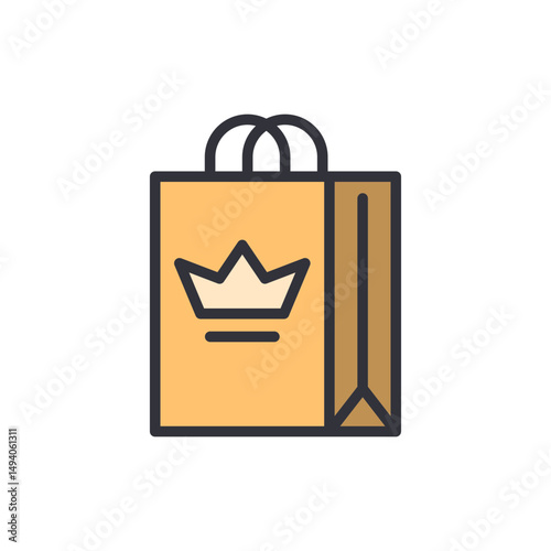 Elegant Shopping Bag Icon With Royal Crown And Transparent Style