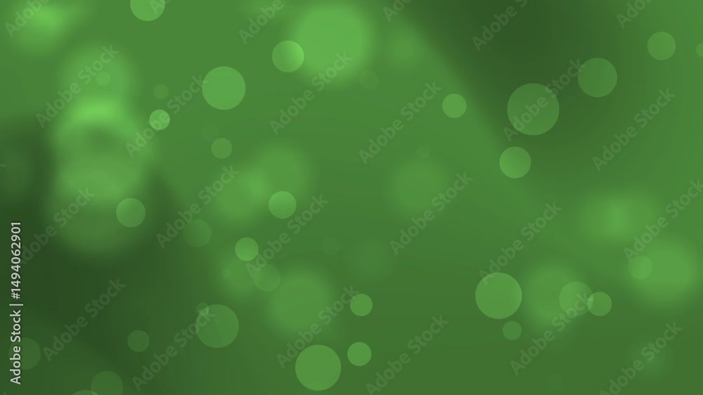 Green bokeh abstract background with soft glowing light circles on a dark green gradient backdrop, perfect for festive or nature-themed visuals.