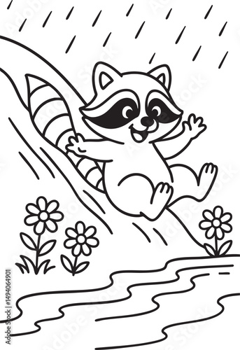 Spring Forest Scene with Blooming Flowers – Coloring Page