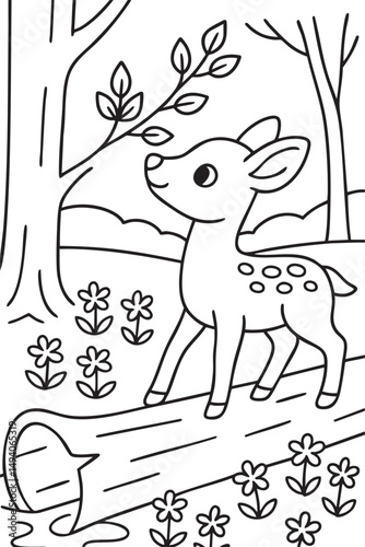 Spring Forest Scene with Blooming Flowers – Coloring Page