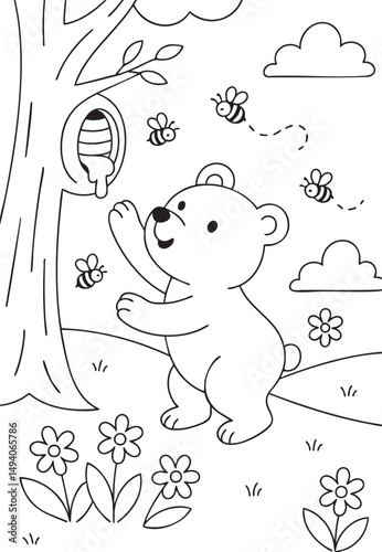 Spring Forest Scene with Blooming Flowers – Coloring Page