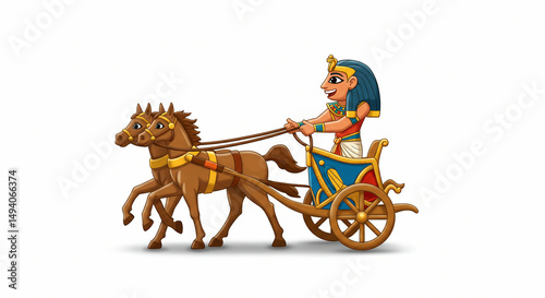 Cartoon Egyptian pharaoh rides chariot