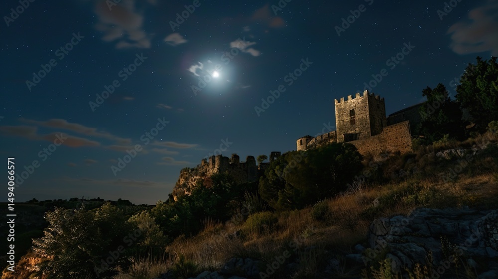 Obraz premium Enchanted Reverie: A Nocturnal Tapestry Woven Around the Castle Under Moonlight
