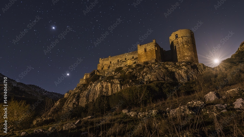 Obraz premium Enchanted Reverie: A Nocturnal Tapestry Woven Around the Castle Under Moonlight