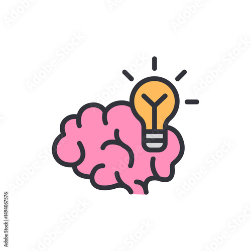 Brain With Light Bulb Symbolizing Ideas And Creative Thinking