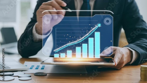 Business growth analysis office setting digital graphs professional environment close-up view financial insights for enhanced decision-making