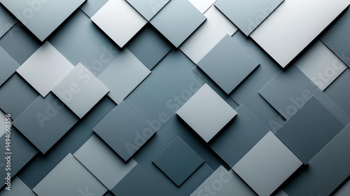 Abstract geometric pattern of overlapping squares in muted gray and white tones