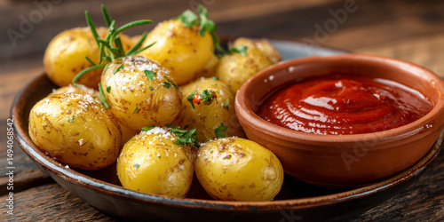 papas arrugadas con mojo picon en un plato generativa Ia