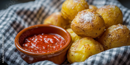 papas arrugadas con mojo picon en un mantel rustico generativa IA