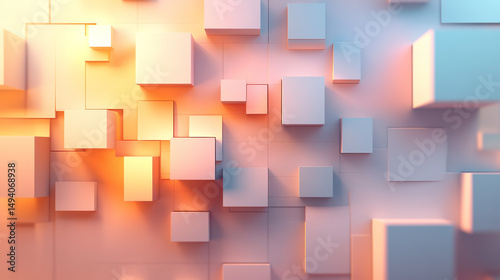 Abstract geometric pattern of many light-toned cubes