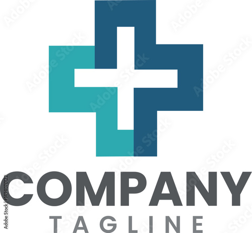 Medical Office Emblem: Blue-Toned Geometric Vector with Cross Symbol	
