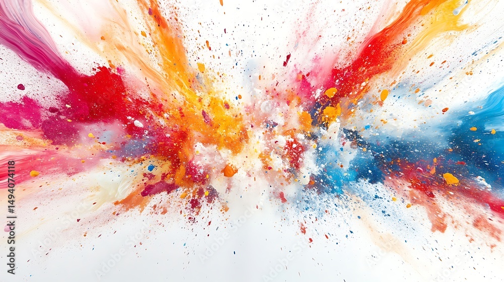Fototapeta premium Vibrant explosion of colorful powder in mid-air against a white background